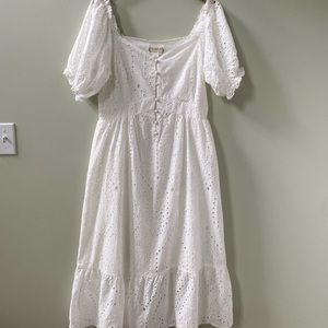 White Eyelet Puff Sleeve Midi Dress BRIDAL SHOWER!